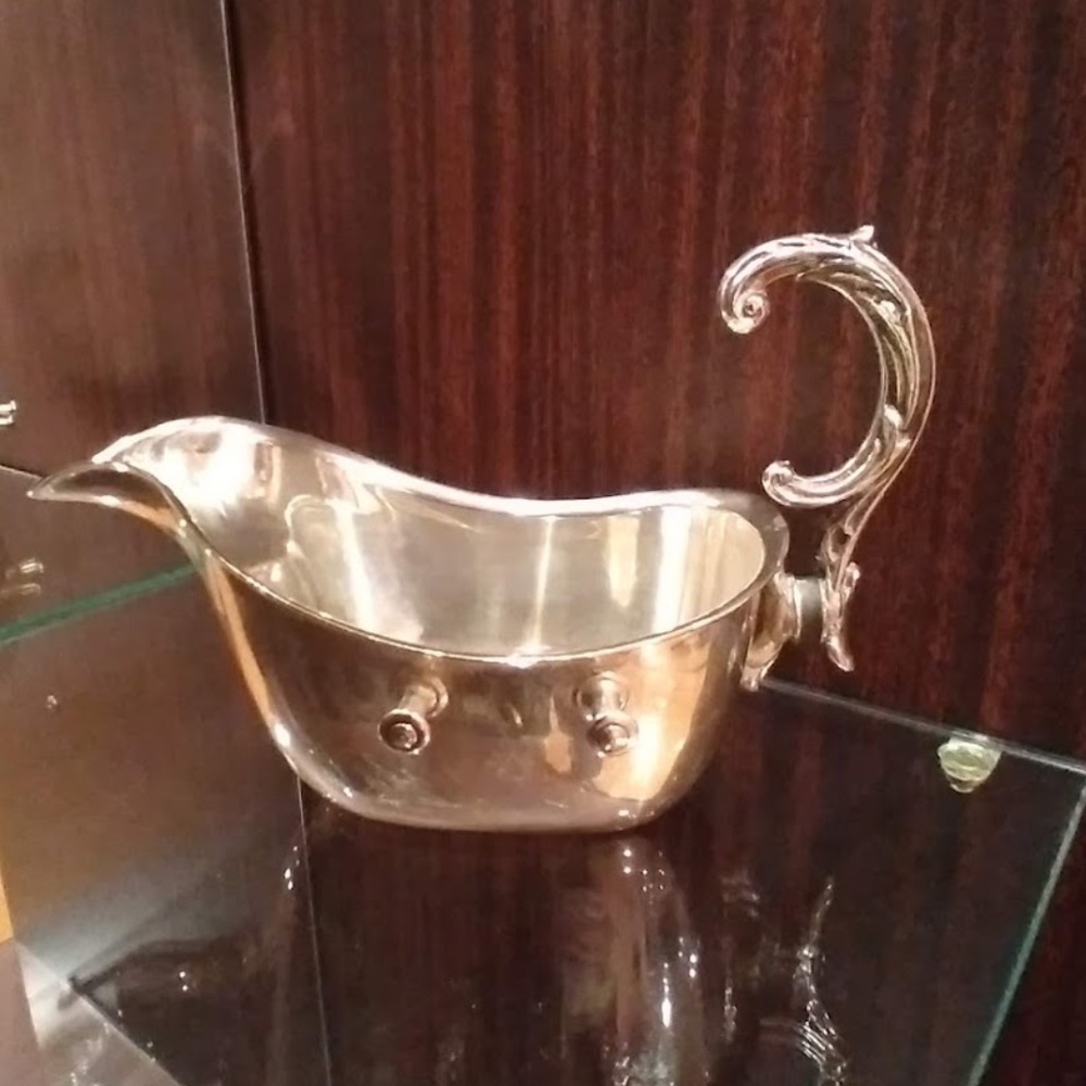 Vintage Metal Gravy Boat with Ornate Handle